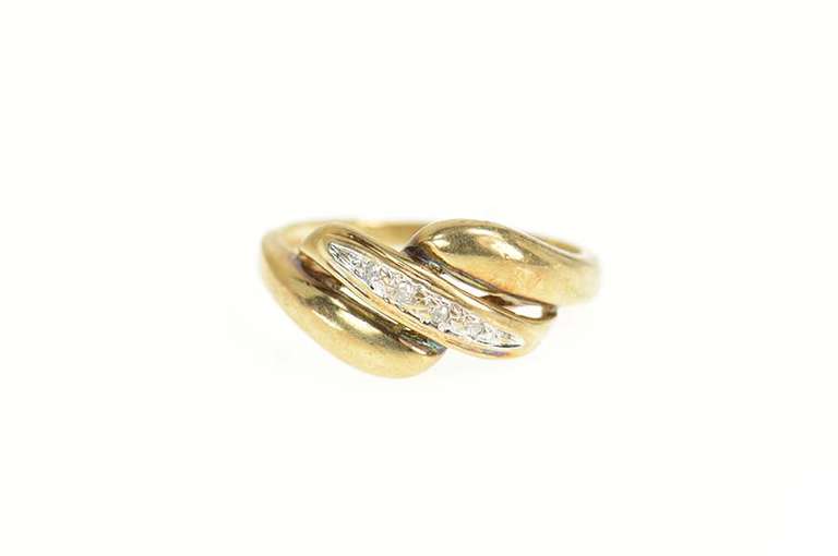 10K Yellow Gold Classic Wavy Diamond Bypass Statement Ring