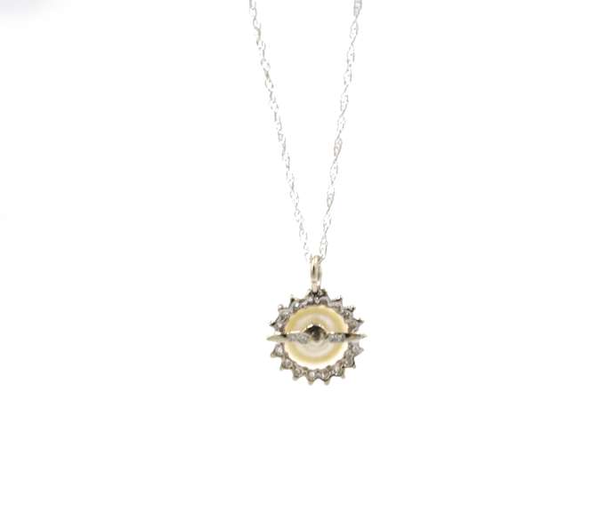Elegant Pearl & Diamond Halo Pendant Necklace in 14K