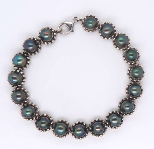 Vintage Sterling Silver Black Pearl Bracelet