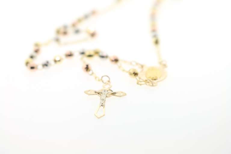 Classic 14kt gold beaded necklace with cross pendant