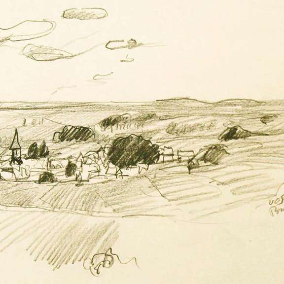 Wayne Ensrud "Burgundian Village of Vosne-Romanee, Burgundy" Pencil Original Artwork; Hand Signed; COA