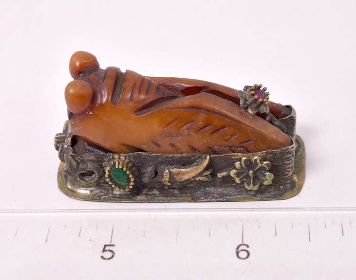 Fabulous Vintage Tiger's Eye Locust Sculpture with Rubies and Emeralds in Sterling Silver