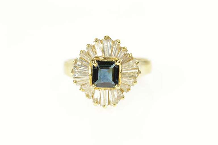 14K Yellow Gold 2.84 Ctw Sapphire Ballerina Diamond Halo Ring