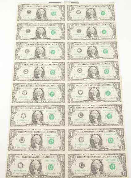 Lot (16) 1981 $1 New York, NY United States FRN Uncut Sheet
