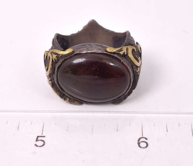 Captivating Massive 18.09CTS Cabochon-Cut Agate Gemstone Ring in Gold Plated Sterling Silver