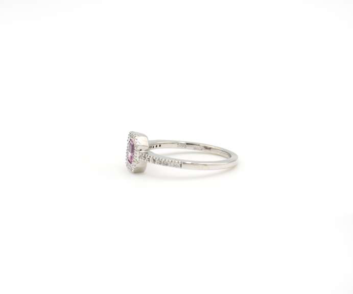 Brilliant 0.38ctw Pink Sapphire and Diamond Halo Ring in 14K