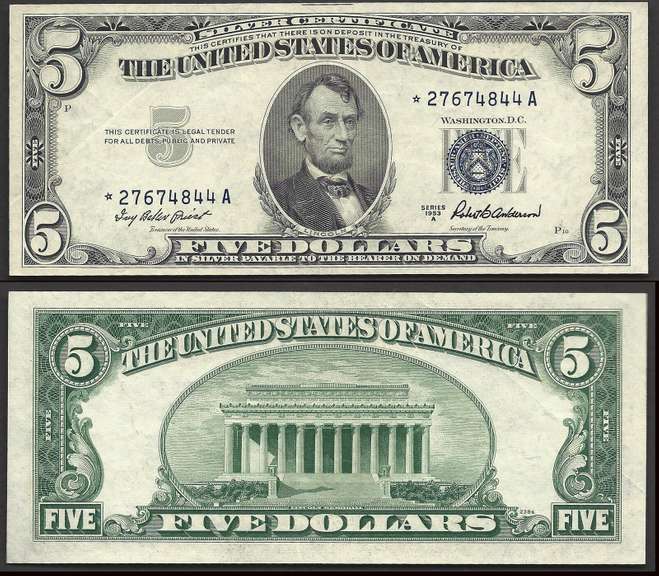 $5 1953-A Silver Certificate Star AU