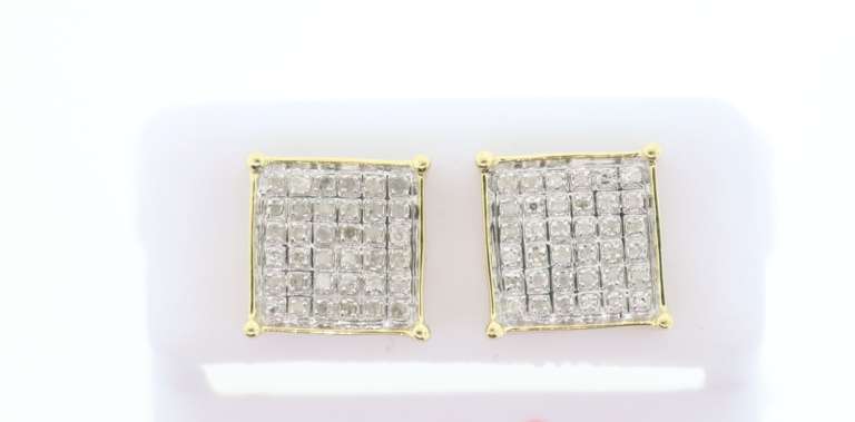 Square 10k Yellow Gold Earrings with Diamond Studs