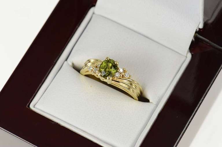 14K Yellow Gold Oval Tsavorite Garnet Diamond Engagement Ring