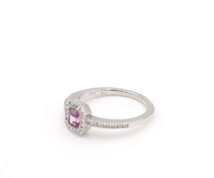 Brilliant 0.38ctw Pink Sapphire and Diamond Halo Ring in 14K