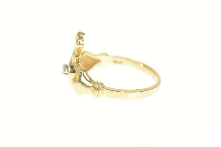 14K Yellow Gold Diamond Claddagh Traditional Irish Loyalty Ring
