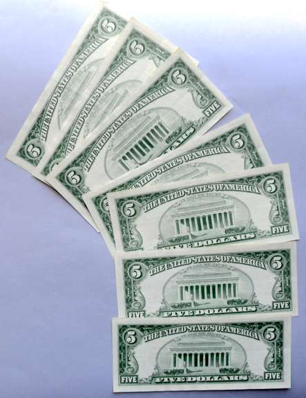 7 Clean Red Seal 1953 US Notes