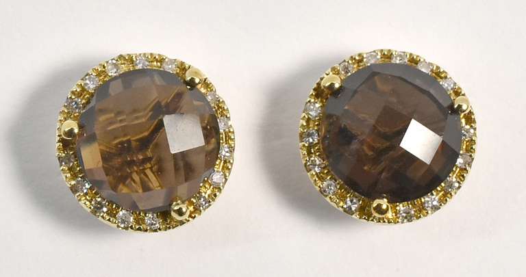 Tasteful Smokey Topaz & Diamond Earrings in 14K YG