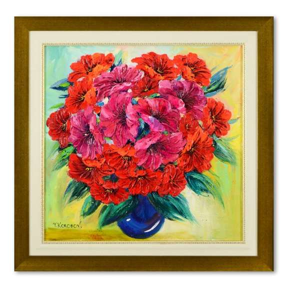 Yana Korobov, Framed Original Acrylic Painting on Canvas, Hand Signed with Letter Authenticity.