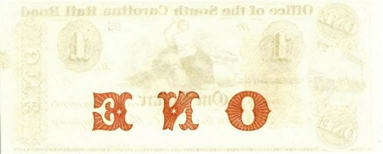 Superb Crisp 1800's $1 Office Of S.C. Railroad -Scarce Two Digit Serial Number!