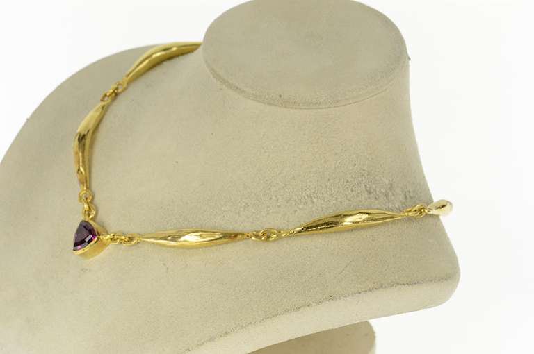 18K Yellow Gold 5.78 Ct Rhodolite Garnet Artisanal Designer Necklace