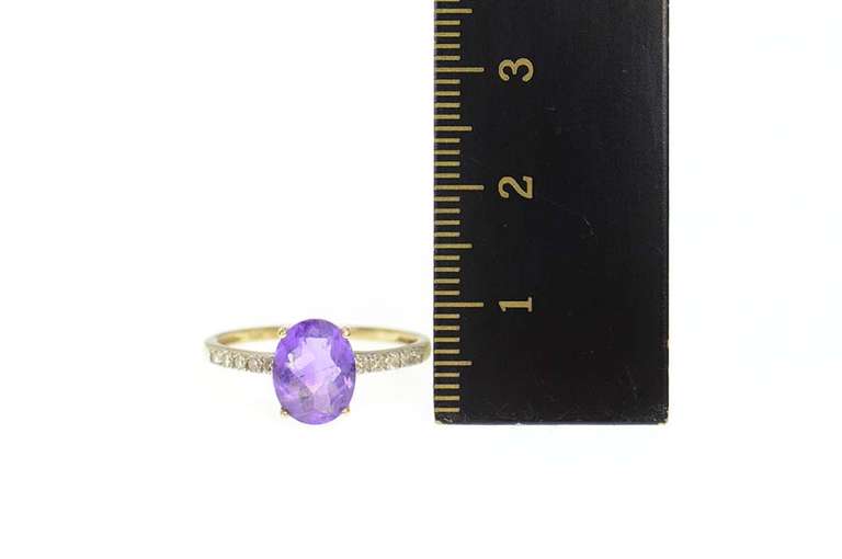14K Yellow Gold Amethyst Diamond Statement Engagement Ring