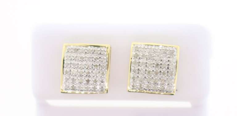 Square Cushioned Diamond Earrings with 10k Yellow Gold