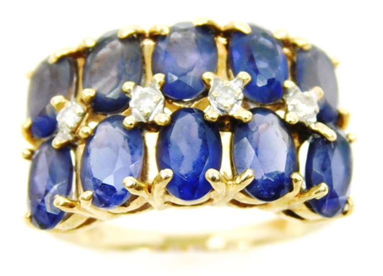 Dramatic Wide 14K Tanzanites & Diamonds Ring, 7