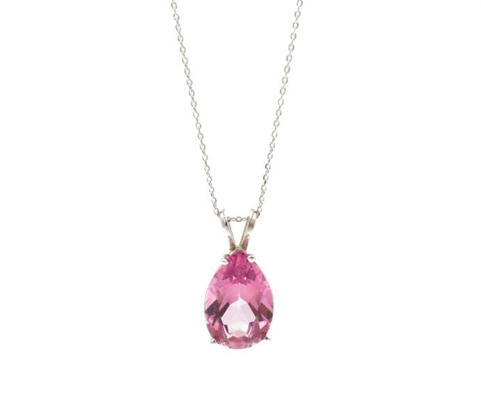 3.00ctw Pear Cut Pink Topaz Pendant Necklace in 14K
