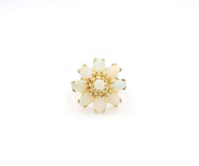 Stunning Opal Cluster Ring in 14K