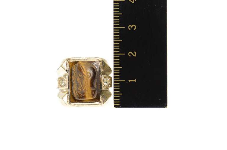 Gold Filled Retro Carved Tiger's Eye Soldier Cameo CZ Ring