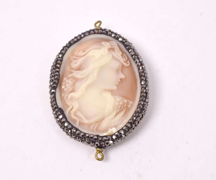 Darling Double Sided Cameo Pendant with Swarovski Crystal Accents