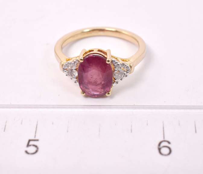 Ravishing Approx. 3.02CTS Ruby and Approx. 0.10CTW Diamond in Gold Plated Sterling Silver