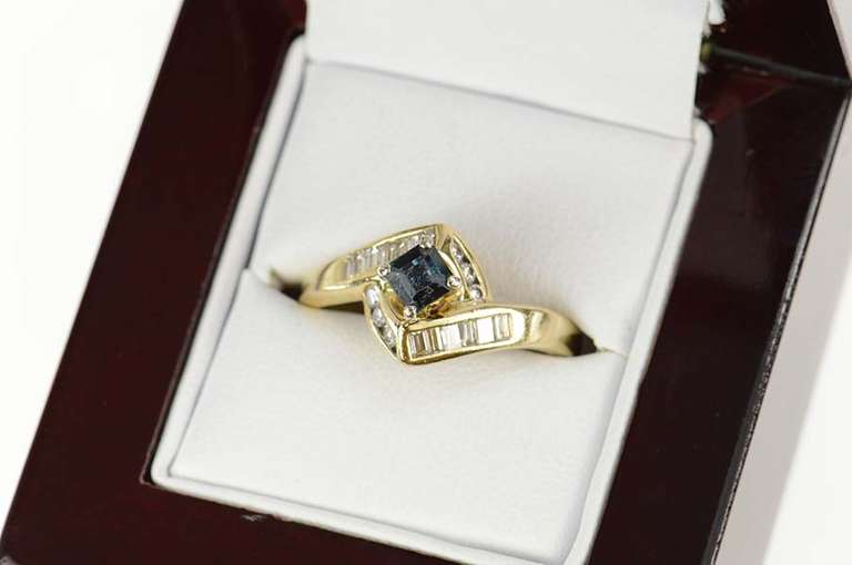 14K Yellow Gold Princess Sapphire Diamond Engagement Ring