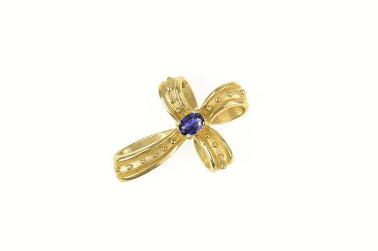 10K Yellow Gold Cross Natural Sapphire Dot Embellished Loop Pendant