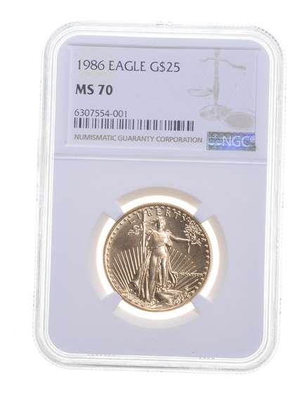 MS70 1986 $25 1/2 Oz. Gold American Eagle - Graded NGC