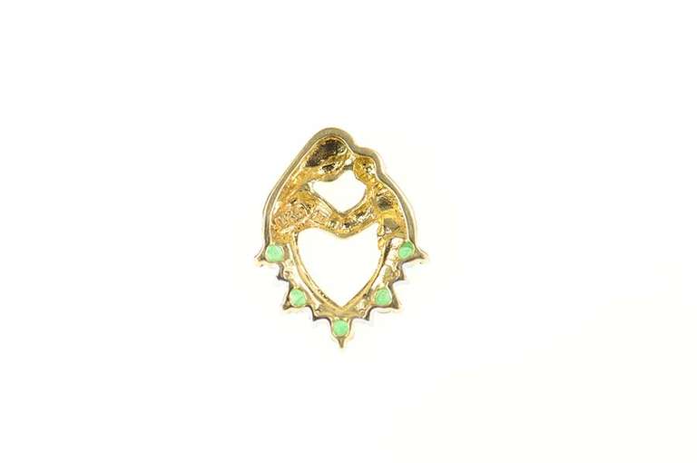 14K Yellow Gold Emerald Diamond Heart Mother Child Pendant