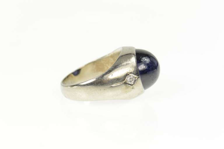 14K White Gold Retro Syn. Sapphire Diamond Accent Statement Ring