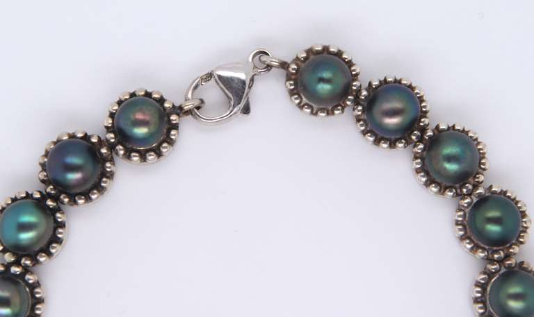Vintage Sterling Silver Black Pearl Bracelet