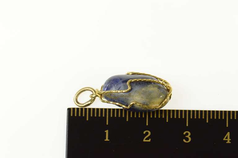 14K Yellow Gold Sodalite Wire Wrapped Calmn Peace Stone Charm/Pendant