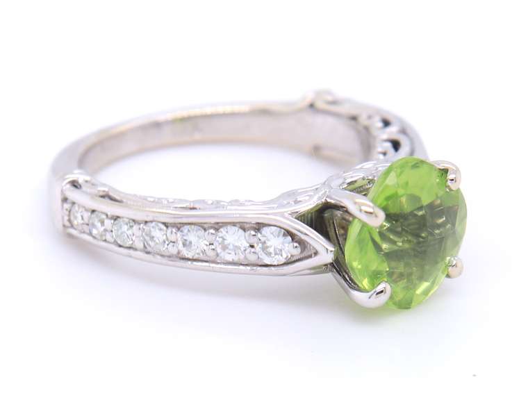 Fantastic White Gold 1.60ct Peridot in Moissanite Semi Mount Ring