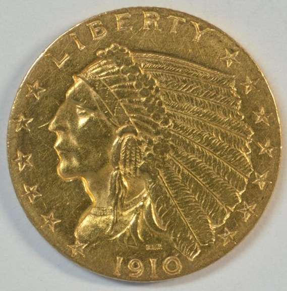 Sharp 1910 US $2.50 Indian Gold Piece