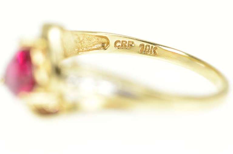 10K Yellow Gold Heart Sim. Ruby Diamond Accent Bypass Ring
