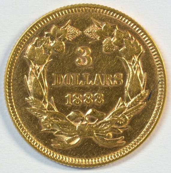 Rare Prooflike near Mint 1888 US $3 Gold Piece