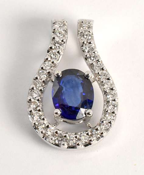 Lovely Sapphire & Diamond Pendant in 18K WG