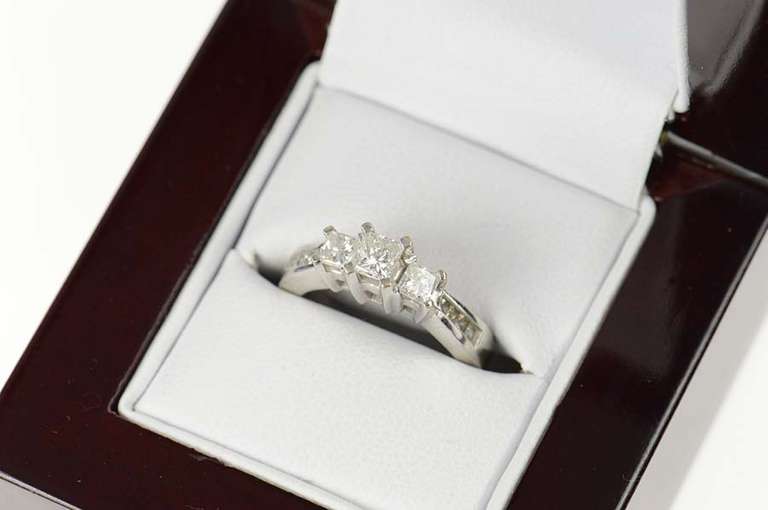 14K White Gold 0.76 Ctw Three Princess Diamond Engagement Ring