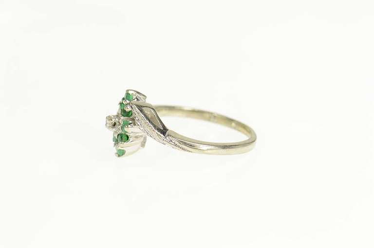 14K White Gold Marquise Emerald Diamond Bypass Statement Ring