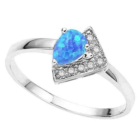 1/4 CARAT CREATED BLUE OPAL & DIAMOND 925 STERLING SILVER RING
