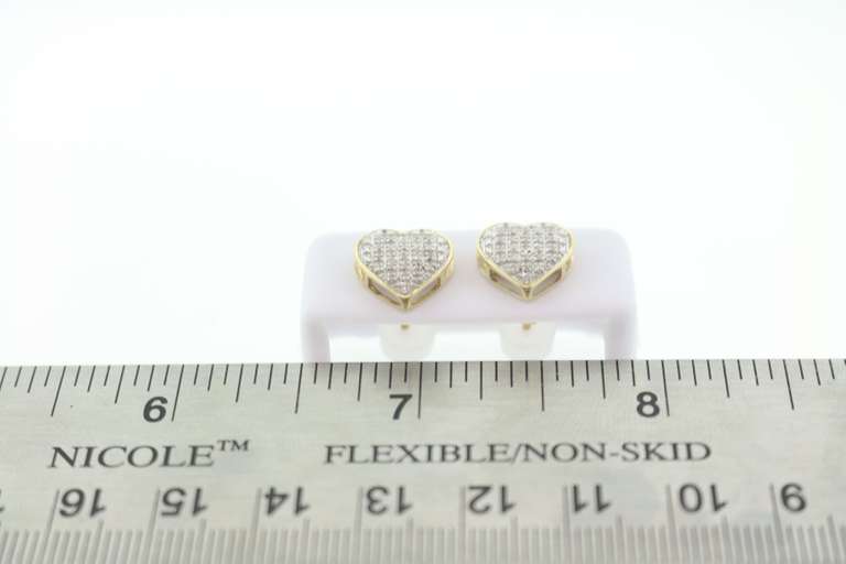 Lovely Heart Shaped Diamond Encrusted 10k Yellow Gold Earrings