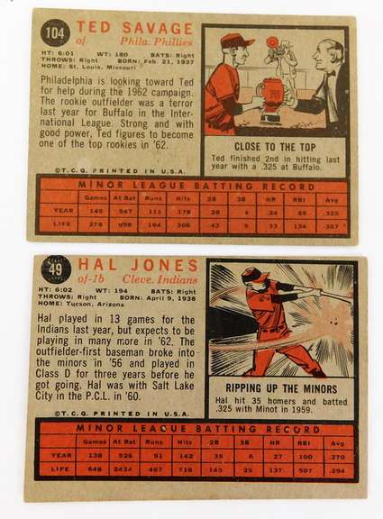 2Topps 1962 Rookie Baseball Cards