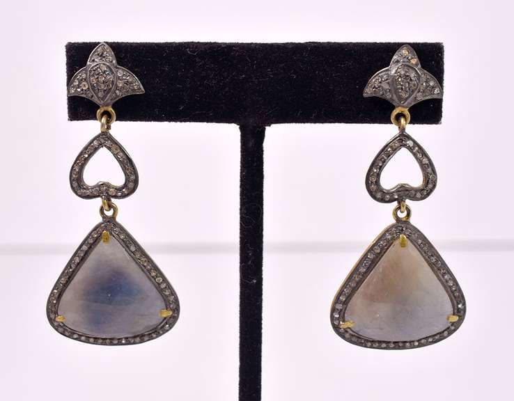 Dazzling 14.12CTW Rare Gray Sapphire and Diamond Earrings in Gold Plated Sterling Silver