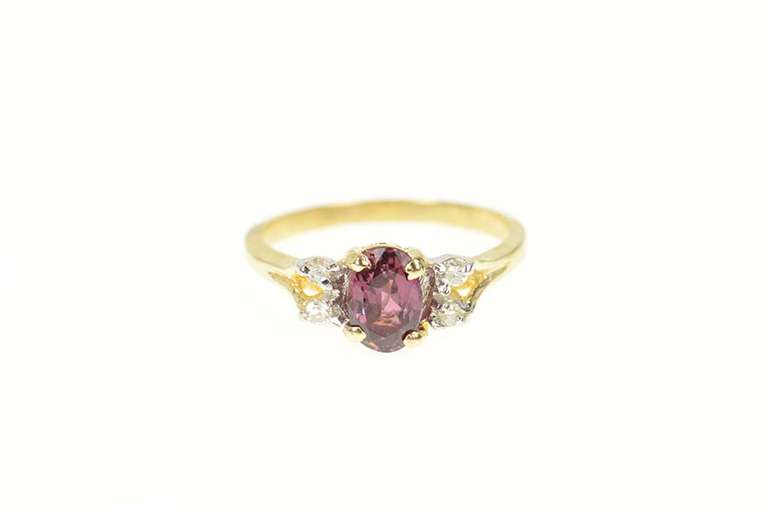 14K Yellow Gold Oval Garnet Diamond Accent Statement Ring