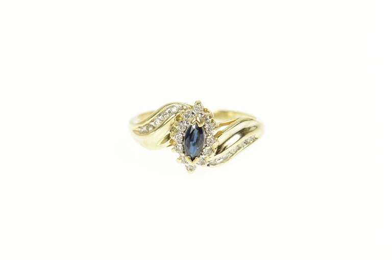 10K Yellow Gold Marquise Natural Sapphire Diamond Halo Ring