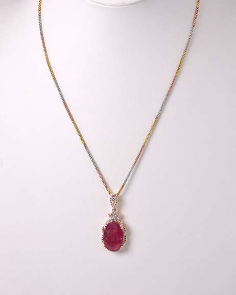 Brilliant Massive 13.71CTS Ruby and 0.13CTW Diamonds Pendant Necklace in Gold Plated Sterling Silver