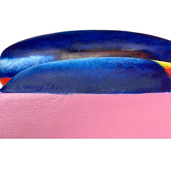 Wang, "Bruno " Hand Painted Limited Edition Bas Relief Sculpture, Numbered 2/99, Hand Signed and Letter of Authenticity.
